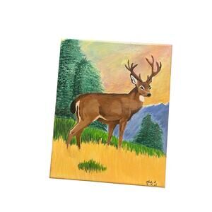 Original Rustic Wildlife Painting Small Canvas Signed 2023